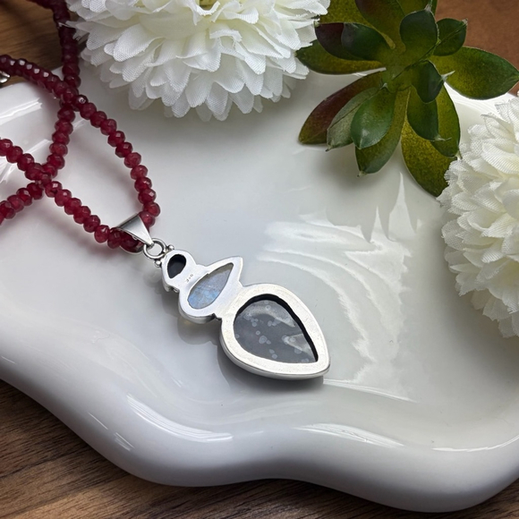 Onyx Moonstone Snowflake Obsidian Pendant Jewelry Set Lot Garnet Necklace 925 - Picture 7 of 8